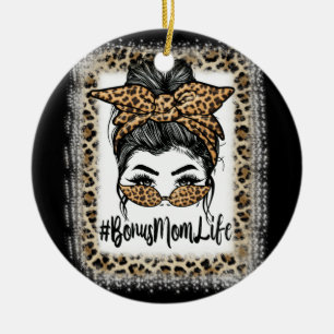 Décoration En Céramique Bonus Maman Vie Cheveux Bandana Lunettes Léopard 
