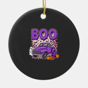 Décoration En Céramique Boo Halloween Camion Violet Fantôme et Citrouilles