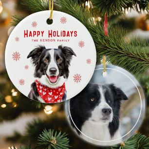 Décoration En Céramique Border Collie Bandana Rouge à Coeur Noël Photo