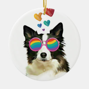Décoration En Céramique Border Collie Chien avec coeurs Saint-Valentin