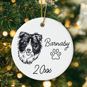 Décoration En Céramique Border Collie Chien Nom Personnalisé & Année Dessi