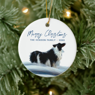 Décoration En Céramique Border Collie dans la neige d'hiver Noël Vacances