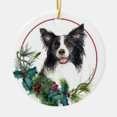 Décoration En Céramique Bordure Collie À feuillage persistant Berry Wreath (Devant)