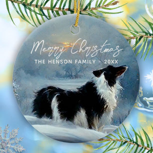 Décoration En Céramique Bordure Collie en hiver Noël neige