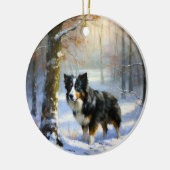 Décoration En Céramique Bordure Collie Laisser neiger Noël (Gauche)