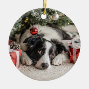 Décoration En Céramique Bordure Collie Noël