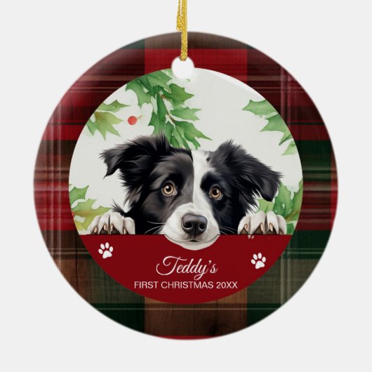 Décoration En Céramique Bordure Collie Personnalisé Premier Noël (Dos)