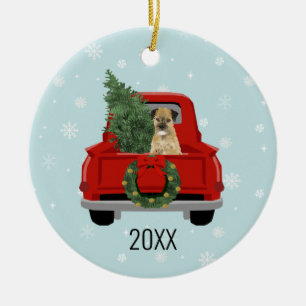 Décoration En Céramique Bordure Terrier Noël Camion rouge