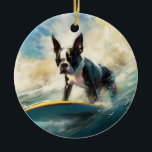 Décoration En Céramique Boston Terrier Beach Surfing Peinture<br><div class="desc">Plongez dans le monde ludique de l'aventure canine avec cette peinture captivante. Un chien en ébullition se rend aux vagues, chevauchant habilement le surf sur une plage baisée par le soleil. L'oeuvre d'art vibrante capte magnifiquement l'essence de l'excitation au bord de la plage tandis que le chien court sans crainte...</div>