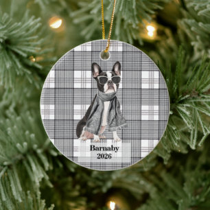 Décoration En Céramique Boston Terrier Noir Blanc à Carreaux Chien Personn
