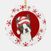 Décoration En Céramique Boston Terrier Santa Hat Red Snowflake (Devant)