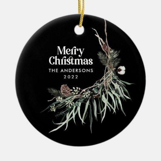 Décoration En Céramique Botanique d'aquarelle moderne noire (Devant)