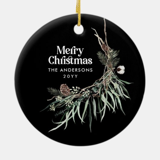 Décoration En Céramique Botanique d'aquarelle moderne noire (Dos)