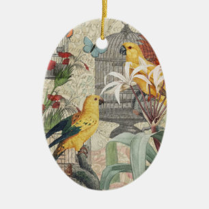 Décoration En Céramique Botanique Vintage Oiseaux Nature Tropical Antique