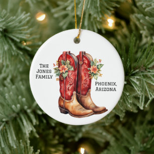 Décoration En Céramique Bottes de cow-boy de Noël Désert/Sud-Ouest