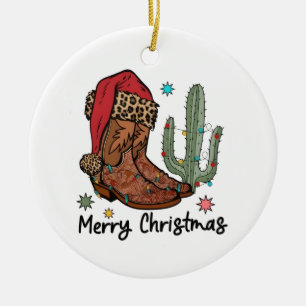Décoration En Céramique Bottes Western Santa Joyeux Noël Bottes Xmas