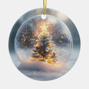 Décoration En Céramique Boule à neige magique de Noël avec arbre lumineux
