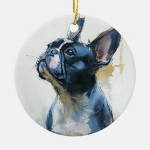 Décoration En Céramique Bouledogue français aquarelle assis