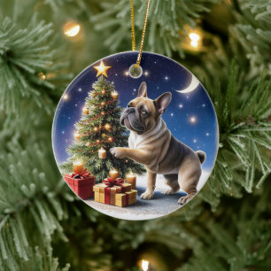 Décoration En Céramique Bouledogue français arbre de Noël Bouledogue