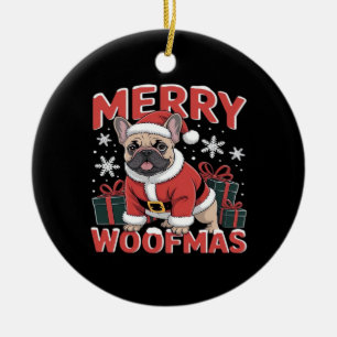 Décoration En Céramique Bouledogue français chapeau de Père Noël Joyeux No