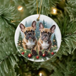 Décoration En Céramique Bouledogue français Couronne de Noël Bouledogue