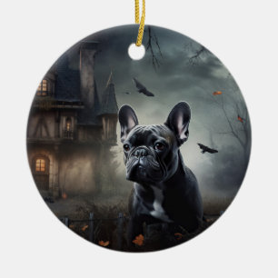 Décoration En Céramique Bouledogue français Halloween Épouvantable