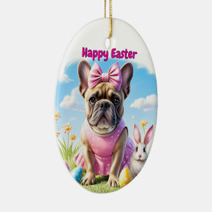 Décoration En Céramique Bouledogue français Joyeuses Pâques French Bulldog