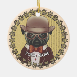 Décoration En Céramique Bouledogue français portant des lunettes