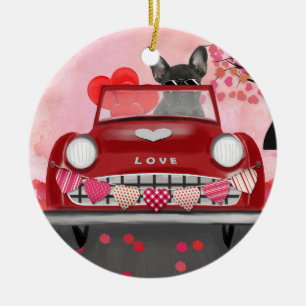 Décoration En Céramique Bouledogue français voiture avec coeurs Saint-Vale