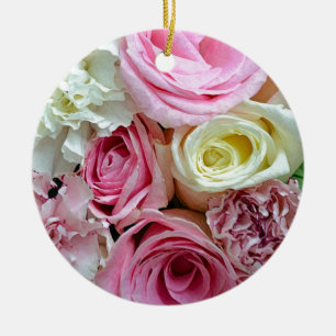Décoration En Céramique Bouquet floral de roses roses et blanches