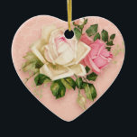 Décoration En Céramique Bouquet floral rose et rose blanche<br><div class="desc">Un ornement avec un bouquet de rose fleuri aux fleurs blanches et roses. Arrière - plan est rose avec un motif fleuri. Joli et élégant design.</div>