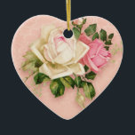 Décoration En Céramique Bouquet floral rose et rose blanche<br><div class="desc">Un ornement avec un bouquet de rose fleuri aux fleurs blanches et roses. Arrière - plan est rose avec un motif fleuri. Joli et élégant design.</div>