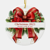 Décoration En Céramique Bow de Noël Festif Rouge et Or (Devant)