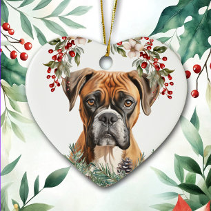Décoration En Céramique Boxer Chien Holly Wreath Noël