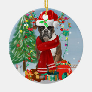 Décoration En Céramique Boxer Dog in Snow with Christmas Gifts