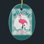 Décoration En Céramique Boynton Beach Florida Flamant rose rose Retro<br><div class="desc">Boynton Beach Florida rose flamingo. Dans le style d'affiches de voyage vintage,  il dit "Welcome To Boynton Beach,  Florida" en rose,  blanc et vert menthe turquoise.</div>