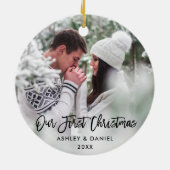 Décoration En Céramique Bracelet moderne Script Couple Notre Premier Noël (Dos)