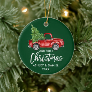 Décoration En Céramique Bracelet Script Camion Rouge Premier Noël Vert