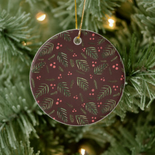 Décoration En Céramique Branches et baies d'arbres de Noël - brun&vert
