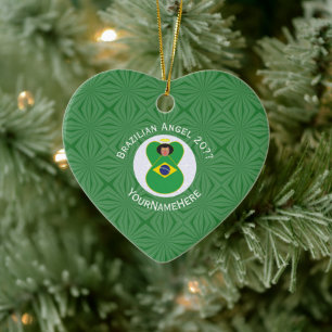 Décoration En Céramique Brazilian Flag Angel Year Name Heart