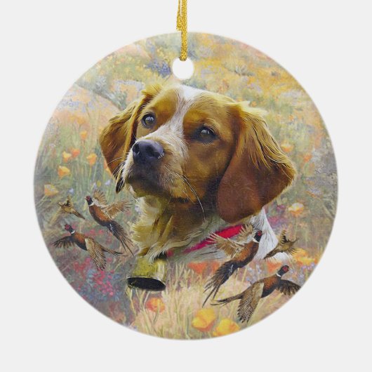 Décoration En Céramique Brittany Spaniel Art, Chasse de faisan (Dos)