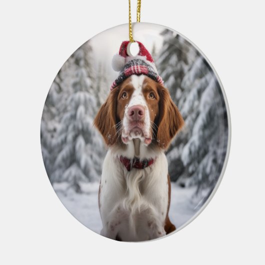 Décoration En Céramique Brittany Spaniel Chien Noël Keepsaké (Gauche)