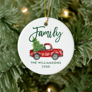 Décoration En Céramique Brochure verte de famille Script Vintage Camion ro