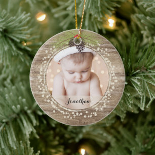 Décoration En Céramique Broderie de pin de Noël rustique & Berries