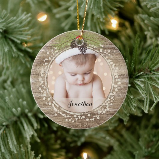 Décoration En Céramique Broderie de pin de Noël rustique & Berries (Arbre)