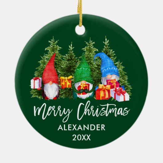 Décoration En Céramique Brosse Script Noël Aquarelle Gnomes Vert (Dos)