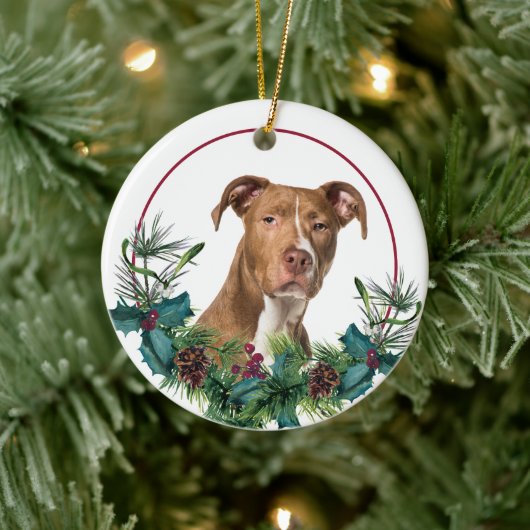 Décoration En Céramique Brown American Pit Bull Dog À feuillage persistant (Arbre)