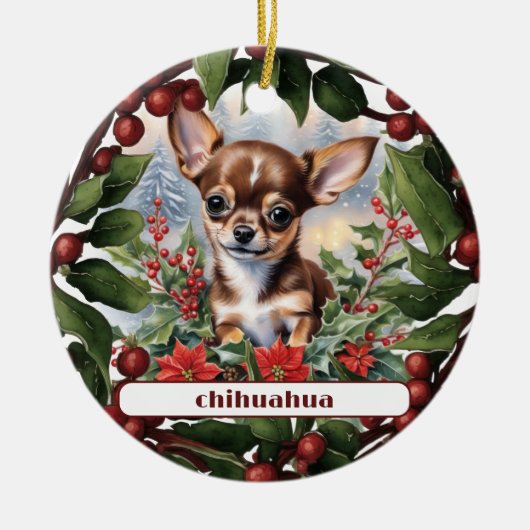 Décoration En Céramique Brown Chihuahua Puppy Holiday Noël personnalisé (Devant)