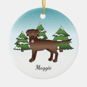 Décoration En Céramique Brown Labrador Retriever Dans Une Forêt D'Hiver Et