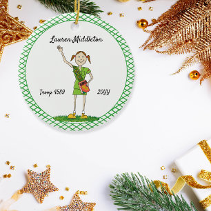 Décoration En Céramique Brunette Junior Girl Scouting Green Crosshatch